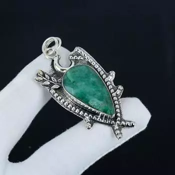 Красивый серебряный кулон с изумрудным драгоценным камнем из стерлингового серебра 925 пробы — дизайн ручной работы, повседневное украшение, уникальный кулон в подарок на вечеринку 2.55 зелёный