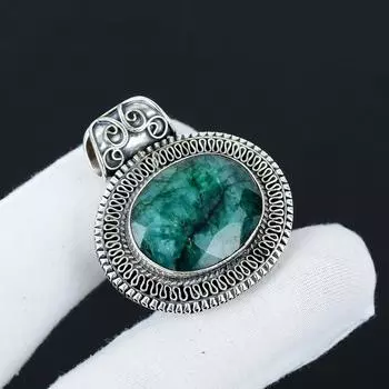 Красивый серебряный кулон с изумрудным камнем из стерлингового серебра 925 пробы — дизайн ручной работы, повседневные украшения, антикварные кулоны, пасхальные подарки 2.36 зелёный