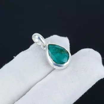 Красивый серебряный кулон с изумрудным камнем из стерлингового серебра 925 пробы - дизайн груши ручной работы, повседневная одежда, минималистичный подарок для женщин 1 зелёный