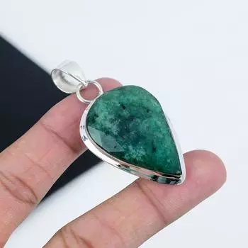 Красивый серебряный кулон с изумрудом и драгоценным камнем из стерлингового серебра 925 пробы — дизайн в виде груши, повседневная одежда, подарок на День отца 2.16 зелёный