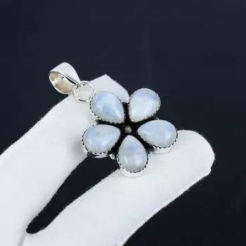 Красивый серебряный кулон с красным гранатом и драгоценным камнем из стерлингового серебра 925 пробы - цветочный дизайн ручной работы, повседневная бижутерия, подарок на Пасху 1.95 белый