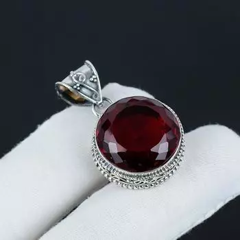 Красивый серебряный кулон с красным гранатом и драгоценным камнем из стерлингового серебра 925 пробы — овальный дизайн ручной работы, повседневная одежда, подарок отцу на день рождения 1.77 красный