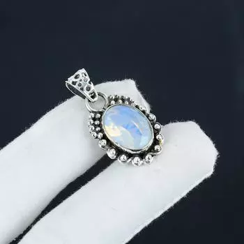 Красивый серебряный кулон с молочным опалом из стерлингового серебра 925 пробы — дизайн ручной работы, повседневные украшения, уникальный кулон в подарок 1.96 белый