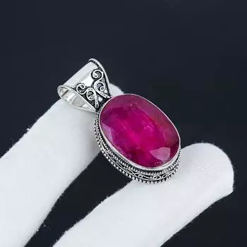 Красивый серебряный кулон с рубиновым камнем из серебра 925 пробы - овальный дизайн ручной работы, повседневная одежда, праздничный наряд, подарок 1.96 красный