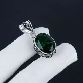 Красивый серебряный кулон с зеленым турмалином из стерлингового серебра 925 пробы — овальный дизайн ручной работы, повседневное украшение, подарок на день рождения 1.95 зелёный
