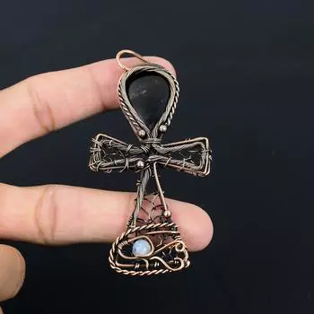 Красивый шунгит и лунный камень, драгоценный камень, кулон ручной работы из чистой медной проволоки, ювелирный кулон