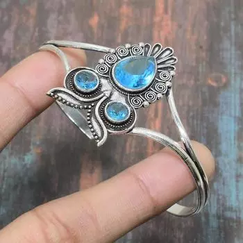 Красивый швейцарский синий топаз, драгоценный камень, регулируемый браслет-манжета ручной работы из стерлингового серебра 925 пробы Adjustable синий