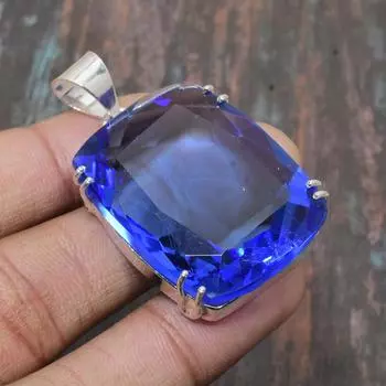 Красивый швейцарский синий топаз с драгоценным камнем ручной работы из твердого серебра 925 пробы ювелирный кулон 1.77 Inches синий