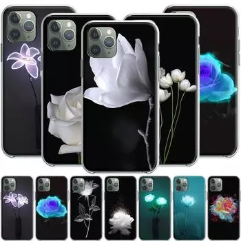 Красивый силиконовый чехол со светящейся розой для Apple iPhone 12 Mini 11 Pro SE XS X XR Max 8 7 6S 6 Plus 5S for Iphone 11 aero синий