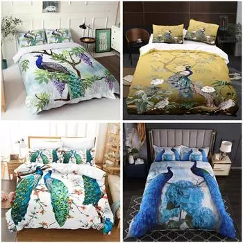 Красивый синий павлин, двуспальный комплект постельного белья Doona, одеяло, пододеяльник, наволочка Single 135x200cm