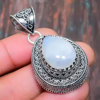 Красивый старинный радужный лунный камень драгоценный камень стерлингового серебра 925 пробы ювелирный кулон ручной работы 1.77 Inches белый