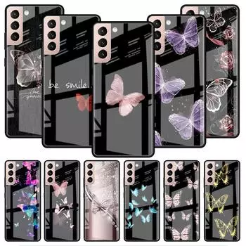 Красивый стеклянный чехол с розовой бабочкой для Samsung Galaxy S22 S20 FE S21 Plus, чехол для телефона S10 5G S9 Note 20 Ultra 10 Lite Shell Samsung S22 Ultra 5G