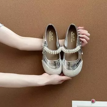 Красивый темперамент жемчужный однословный ремень одинарная обувь женская весенняя балетная обувь плоские туфли Мэри Джейн 35