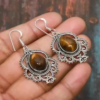 Красивый тигровый глаз драгоценный камень ювелирные изделия ручной работы серьги из стерлингового серебра 925 пробы 1.77 Inches жёлтый