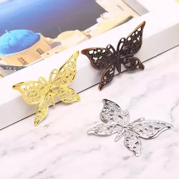 Красивый трехцветный металлический кулон-шпилька с подвеской-бабочкой золотой