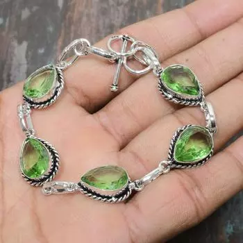 Красивый ювелирный браслет ручной работы из стерлингового серебра 925 пробы с драгоценным камнем Цаворит 7-8 Inches зелёный