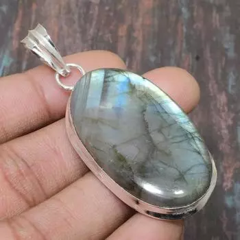 Красивый ювелирный кулон ручной работы из стерлингового серебра 925 пробы с драгоценным камнем лабрадорит 2.48 Inches синий