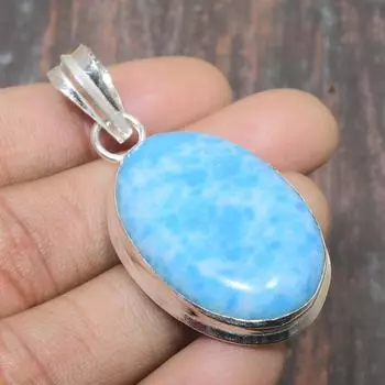 Красивый ювелирный кулон ручной работы из стерлингового серебра 925 пробы с драгоценным камнем Ларимар 2.17 Inches синий