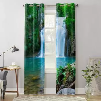 Красивый водопад в лесу, оконные шторы для гостиной, роскошный декор для спальни, занавески для кухни, занавески для окон 135W x 60H(cm) x1