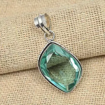 Красивый зеленый аметист драгоценный камень стерлингового серебра 925 пробы ювелирный кулон ручной работы 1.96 Inches зелёный