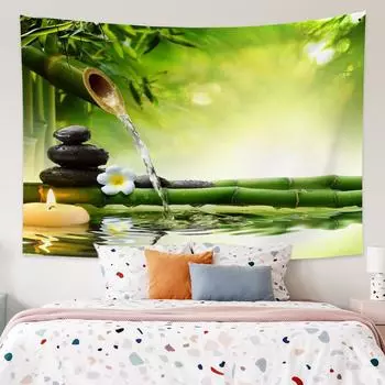 Красивый зеленый лотосовый лес в богемном стиле, украшение для спальни, эстетический гобелен для дома и украшения, настенный художественный гобелен 100x75cm