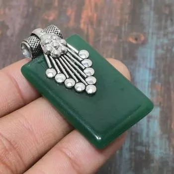 Красивый зеленый оникс, ювелирные изделия ручной работы, подвеска из стерлингового серебра 925 пробы 1.65 Inches зелёный