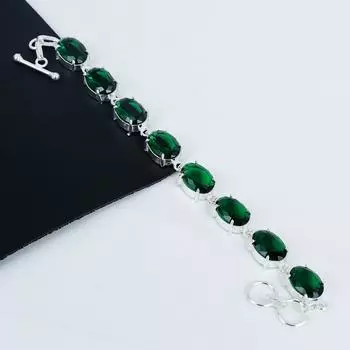 Красивый зеленый турмалиновый драгоценный камень браслет ручной работы из стерлингового серебра 925 пробы, розовый кунцитовый браслет для жены, браслет унисекс в подарок для нее 8 зелёный