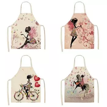 Красивый женский фартук с крыльями бабочки Love, кухонный фартук, льняной фартук без рукавов с принтом для мужчин и женщин, бытовые чистящие средства 47X38CM