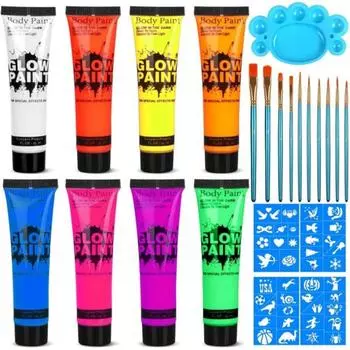 Краска для лица и тела Blacklight Neon 0,34 унции Краска светящаяся в темноте Флуоресцентная краска для вечеринок в темноте 10 мл ..., 0,84 унции