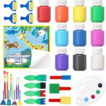 Краска для рисования пальцами Shuttle Art, 10 цветов, набор из 37 предметов, 60 мл, штамп с губкой-кистью, на водной основе, смываемая, инструменты для рисования пальцами