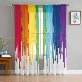 Краска струящиеся красочные прозрачные шторы гостиная окна тюль шторы для спальни кухня домашнее украшение вуаль шторы W135 x H115cm x1&Rod Pocket