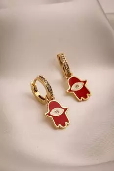 Красная эмалированная серьга-кольцо Fatma Mother s Hand с подвеской