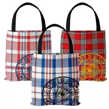 Красная, белая, синяя холщовая сумка в полоску, сумка с решетчатым принтом, простая модная сумка на плечо, женская сумка с ручкой сверху