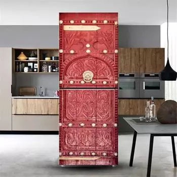 Красная деревянная дверь, дверное покрытие холодильника, обои, возобновляемые водонепроницаемые самоклеящиеся художественные настенные наклейки, наклейки для кухонной мебели 40x120cm
