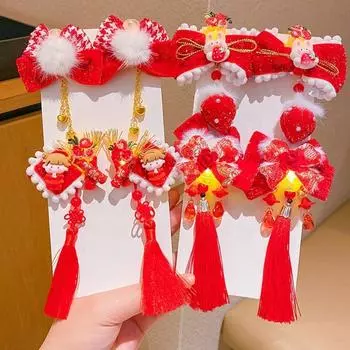 Красная детская новогодняя заколка для волос в старинном стиле для девочек в стиле ханьфу, аксессуары для волос Style 3