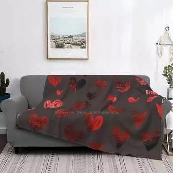 Красная фольга Высокое качество Удобная кровать Диван Мягкое одеяло из фольги Красная фольга Сияние сердечек Роскошная блестящая текстура Имитация поверхности фольги 125x100cm