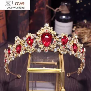 Красная хрустальная корона Свадебные украшения для волос Свадебные диадемы Головной убор Торжественная вечеринка День рождения Тиара Корона принцессы Диадема невесты