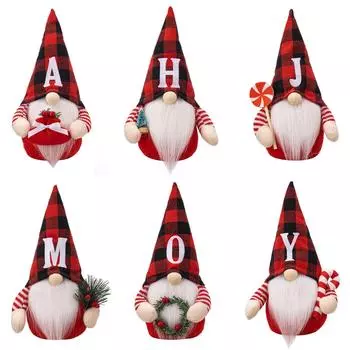 Красная и черная клетчатая вышитая кукла с буквами, украшения, кукла Rudolph Goblin Faceless DIY One Size