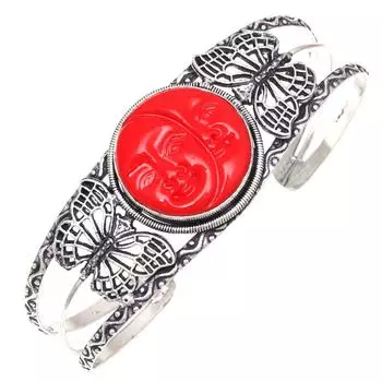 Красная камея с лицом драгоценного камня, браслеты-манжеты ручной работы, 7 дюймов, регулируемые