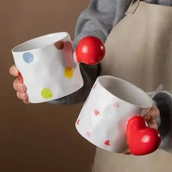 Красная керамическая кружка для кофе в форме сердца, романтическая чашка для воды для влюбленных пар, 13,5 унций/400 мл для сока, чая, молока, подарков на день рождения и День святого Валентина 400ml