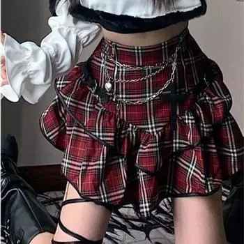 Красная клетчатая плиссированная юбка женская Harajuku готическая короткая юбка Y2k уличная винтажная женская одежда в стиле панк модная мини-юбка L красный