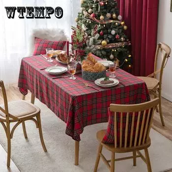 Красная клетчатая скатерть на Рождество и День благодарения - полиэстер ручной работы, прямоугольный декор для праздничного стола для домашней кухни 140*160cm