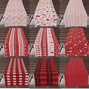 Красная клетчатая скатерть с принтом, праздничное украшение для дома, дорожка для стола, 33x180 см
