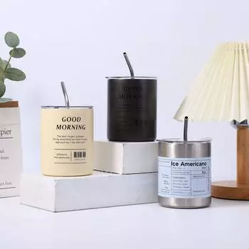 Красная, красивая, креативная чашка для американского кофе со льдом, изысканная двухслойная портативная соломенная чашка двойного назначения для сохранения холода и тепла 400ml