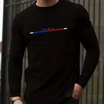Красная линия Принт Мужские футболки с длинным рукавом Футболки с круглым вырезом Повседневный свитер Мужская одежда Большие размеры XS белый