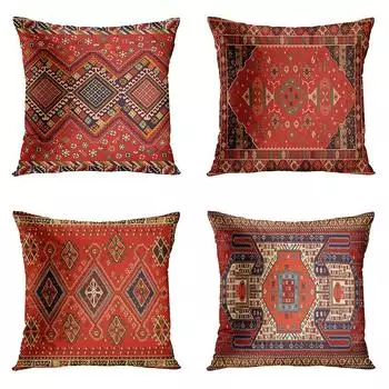 Красная марокканская этническая короткая плюшевая наволочка для гостиной, спальни, дивана, наволочка, домашний декор 40x40, 45x45, 50x50, 60x60 40x40cm