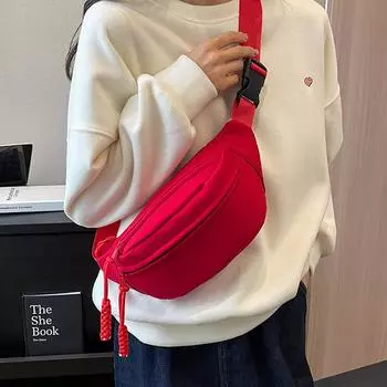 Красная модная нагрудная сумка для мужчин и женщин, повседневная спортивная сумка через плечо, корейская универсальная новая холщовая сумка, простая портативная поясная сумка