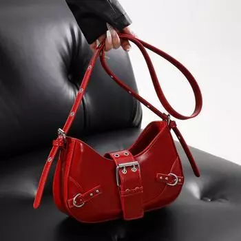 Красная персонализированная сумка через плечо для женщин, новая мода, универсальные, крутые, для девушек, мотоциклетные сумки на одно плечо, сумки из искусственной кожи под мышками