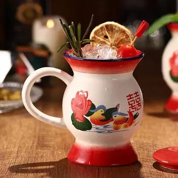 Красная плевательница, 380 мл, коктейльное стекло, забавная барная посуда для напитков, керамическая чашка для смешанного вина, персонализированная плевательница, коктейльная чашка, кружка Тики, кофе Blue Cocktail Cup 380ml