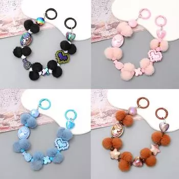 Красная плюшевая бисерная цепочка для мобильного телефона с надписью «Любовь», брелок для ключей, сумка, цепочка для стакана с водой, повязка на запястье, цепочка для наушников и камеры чёрный